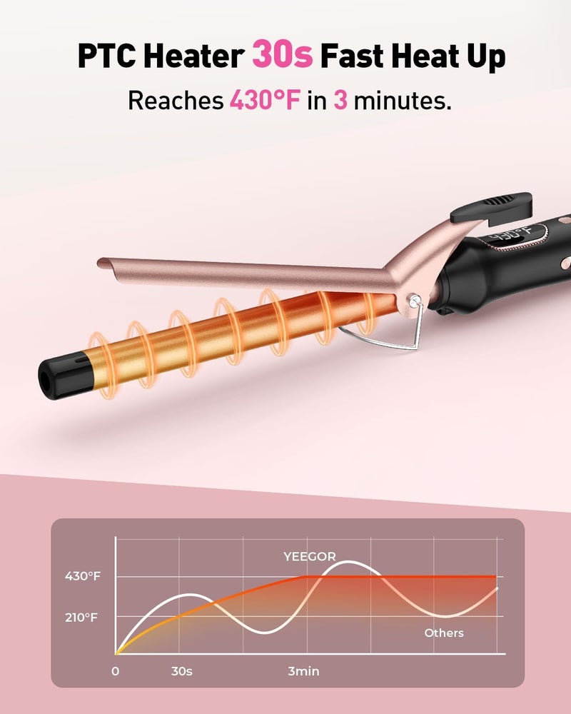 Yeegor 3/4 inch Curling Iron,Extra Long Barrel Culing Wannd,100-240V Dual Voltage Hair Curler for Wave Curls,12 Temps - Image 4